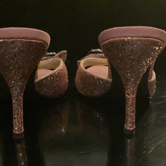 Hale Bob Bo Pink Glitter Heels Rhinestones Jewels Bows 7 Slides - Picture 3 of 7